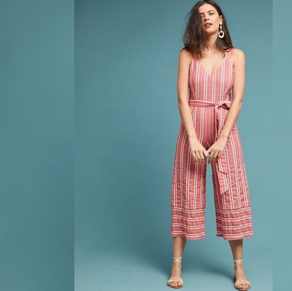 Anthro Ett:twa Red White Striped Cropped Jumpsuit